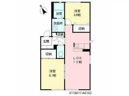 ディアス城原  A棟(2LDK/1階)の間取り写真