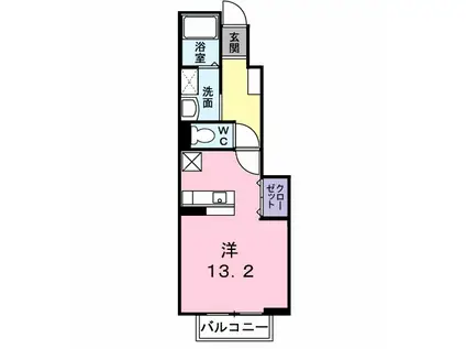 レーヴフロンスB棟(ワンルーム/1階)の間取り写真