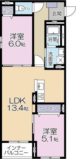 カサブランカ(2LDK/3階)の間取り写真
