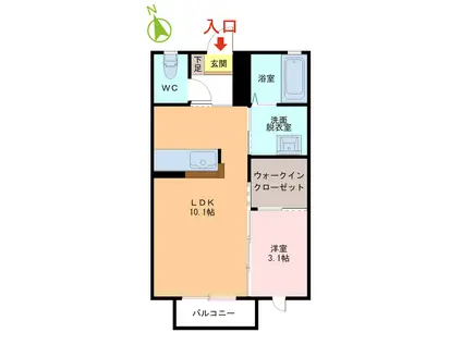 VALIER A棟(1LDK/2階)の間取り写真