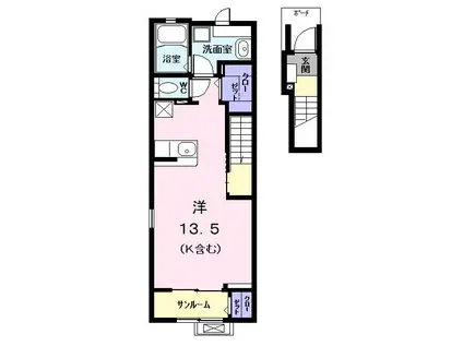 ルミエール明野(ワンルーム/2階)の間取り写真