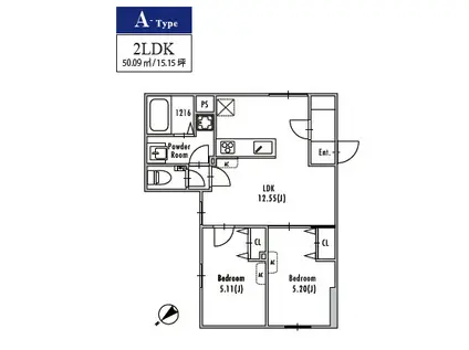 GRAN PASEO三宿II(2LDK/2階)の間取り写真