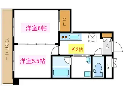クレッセントテラス(2K/2階)の間取り写真