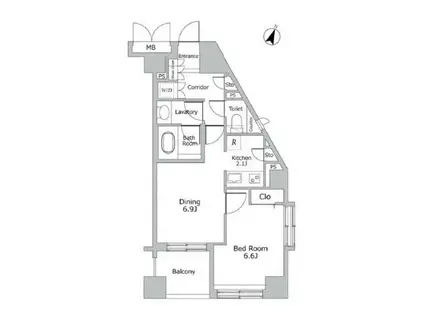 デュオスカーラ西麻布タワーイースト(1DK/2階)の間取り写真