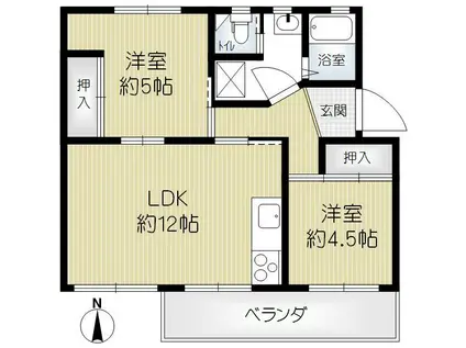 明舞第二団地8号棟(2LDK/4階)の間取り写真