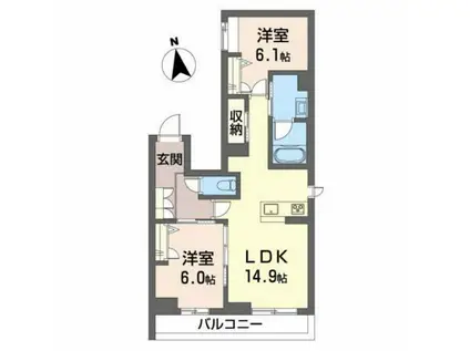 ブランシオン神明(2LDK/3階)の間取り写真