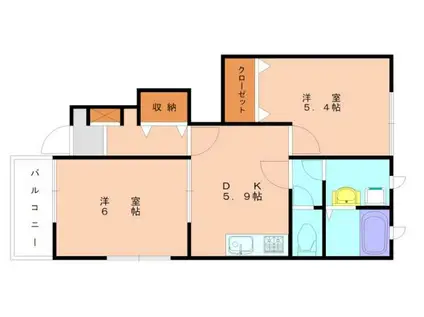 ル・グランブルーC(2DK/1階)の間取り写真