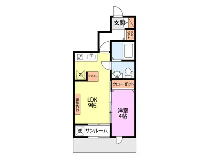 COMMON東出来島 B棟(1LDK/1階)の間取り写真