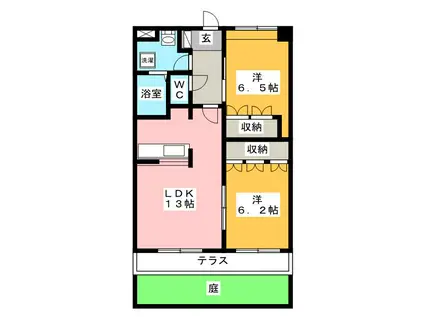 ウィステリア ドゥオ(2LDK/1階)の間取り写真