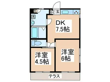 ホワイトウォール黒沼(2DK/1階)の間取り写真