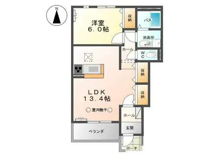 ディアフィールド(1LDK/1階)の間取り写真