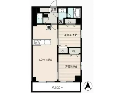 クラウンマンション椿(2LDK/9階)の間取り写真