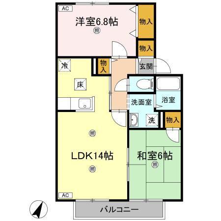 シャトレーS(2LDK/1階)の間取り写真