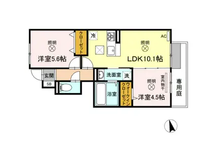 ティエドゥールとみた(2LDK/1階)の間取り写真