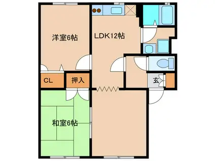 植松アパート(2LDK/2階)の間取り写真