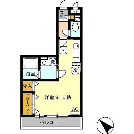 パークハイム B棟(ワンルーム/2階)の間取り写真