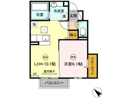 D.ROOMたかむら知古B棟(1LDK/1階)の間取り写真