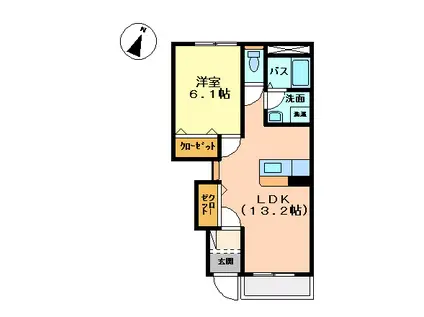 アシュ一レ(1LDK/1階)の間取り写真