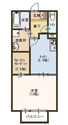 グラシア白国(1DK/2階)の間取り写真