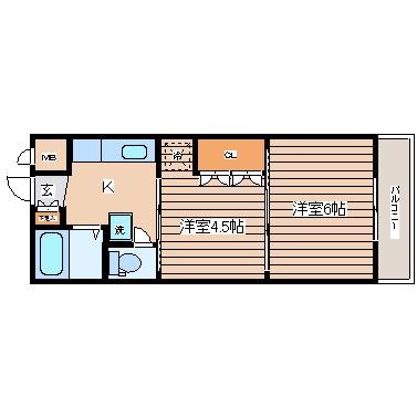 イーグルハイツ銀杏町(2K/4階)の間取り写真