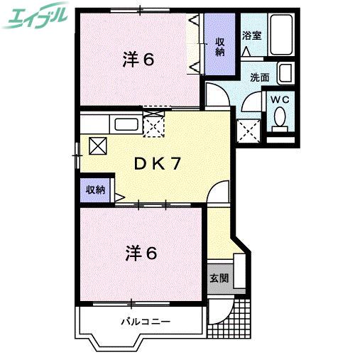 ブルーム・ミヤケ(2DK/1階)の間取り写真