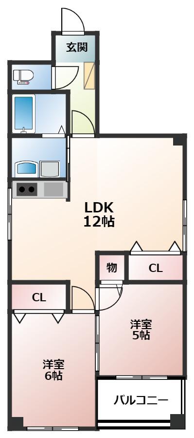 ローズガーデン(2LDK/3階)の間取り写真