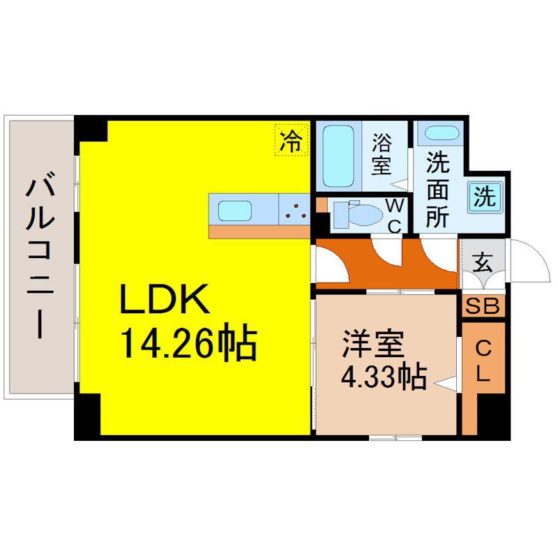 ウルフィエスタ徳川(1LDK/8階)の間取り写真