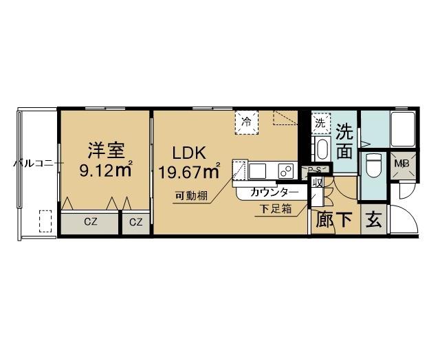リヴェル紺屋町(1LDK/4階)の間取り写真