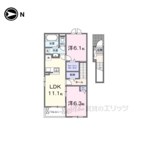 ヒカルサ仰木の里Ⅱ(2LDK/2階)の間取り写真