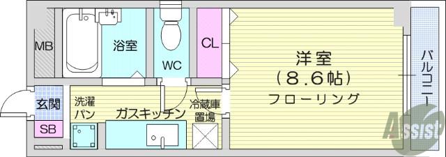 グレイスハイツ山手町(1K/3階)の間取り写真