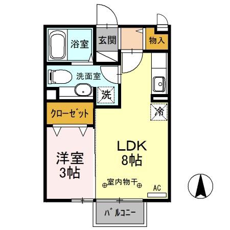 プレジールC(1LDK/2階)の間取り写真