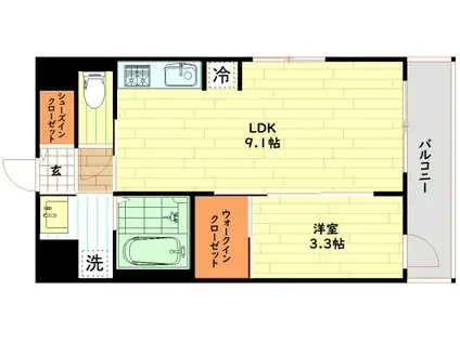 S-RESIDENCE松屋町ASENCE(1LDK/2階)の間取り写真