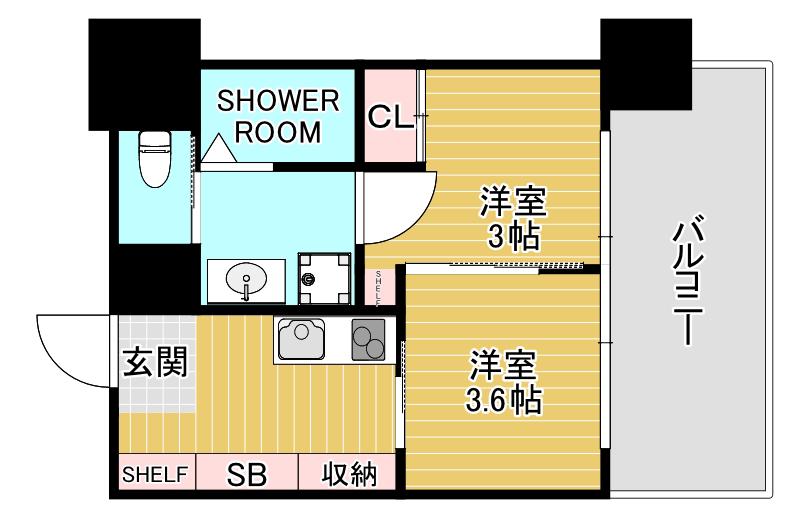 ジオエント梅田北リバーフロント(2K/4階)の間取り写真