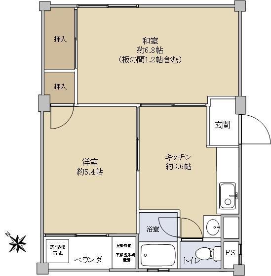 雪谷第2コーポラス(2K/4階)の間取り写真