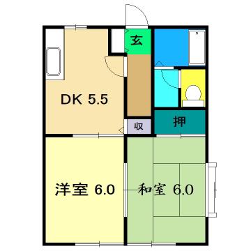 ピースフルハウス桂(2DK/1階)の間取り写真