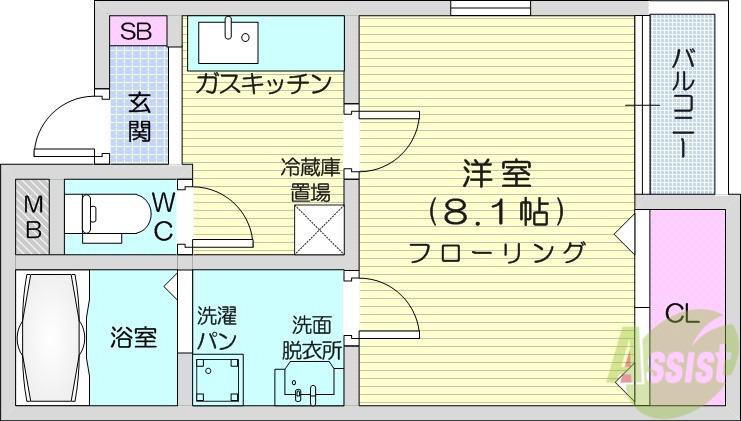 アムール仙台(1K/2階)の間取り写真