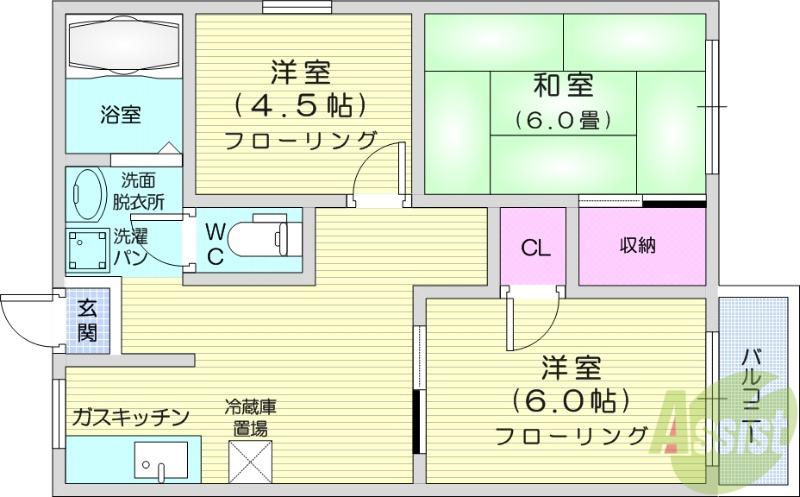 レジデンストモ(3DK/1階)の間取り写真