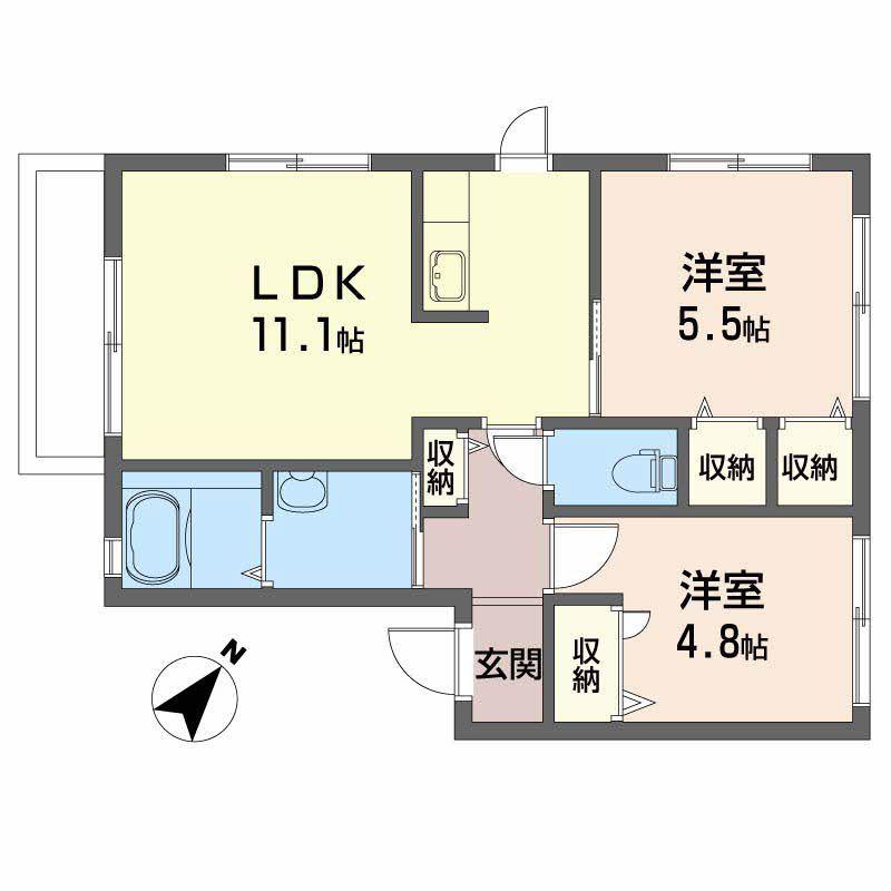 パレスデュオ照(2LDK/2階)の間取り写真