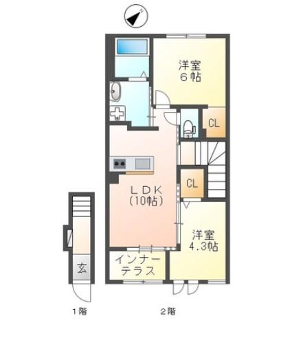 アクアヴィラ(2LDK/2階)の間取り写真