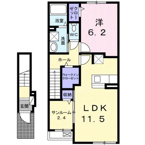 シャルフ飛江田 I(1LDK/2階)の間取り写真