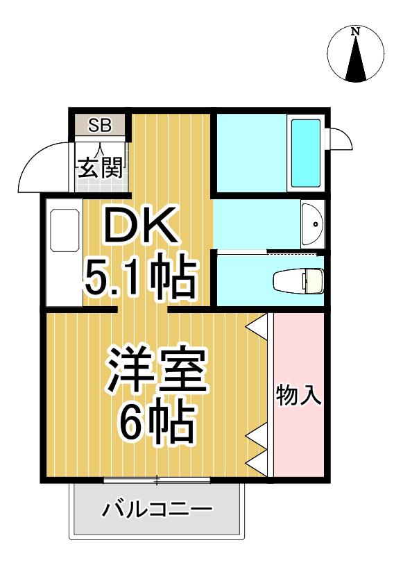 ナウハウス山本西(1DK/2階)の間取り写真