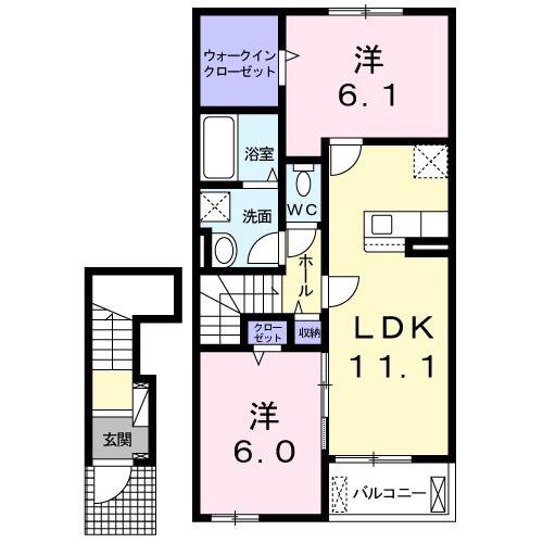 レクエ・雅(2LDK/2階)の間取り写真