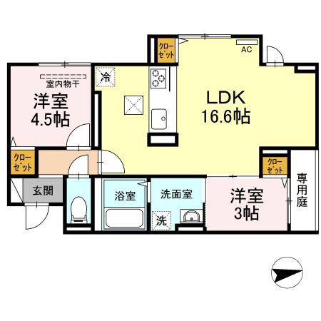 ガーデンコート武町(2LDK/1階)の間取り写真