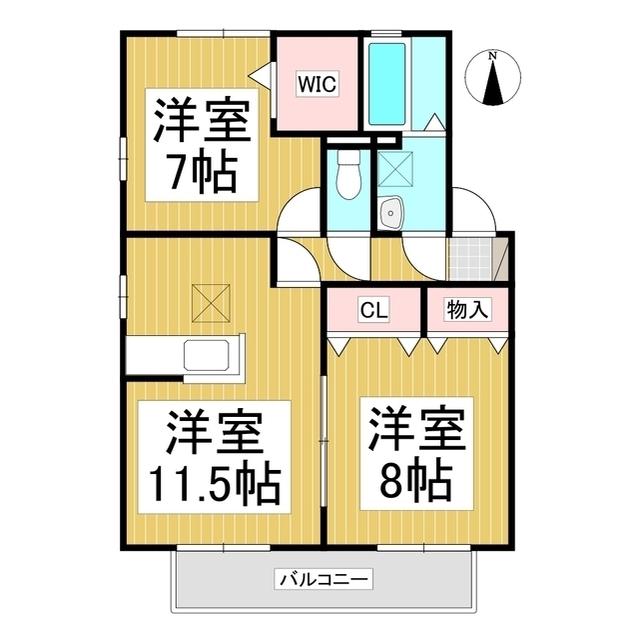 リビングタウン三本柳 A棟(2LDK/2階)の間取り写真