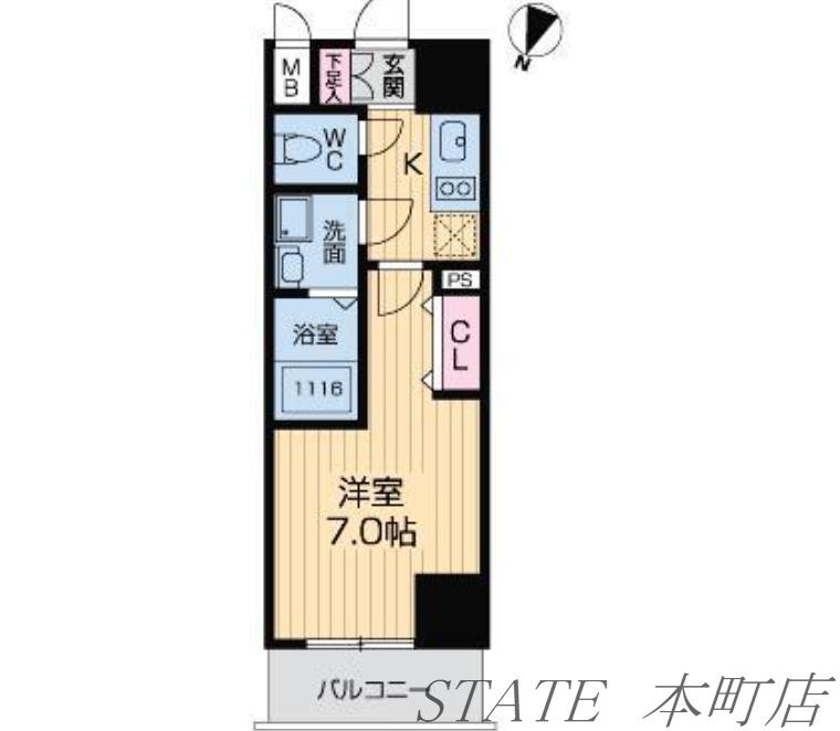 グランルージュ中之島南(1K/6階)の間取り写真
