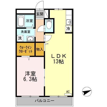 ＪＲ山口線 新山口駅 徒歩11分 5階建 築22年(1LDK/3階)の間取り写真