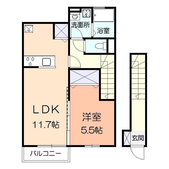 ルネス・サツキ(1LDK/2階)の間取り写真