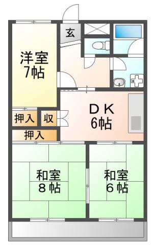 入江マンションD棟(3DK/2階)の間取り写真