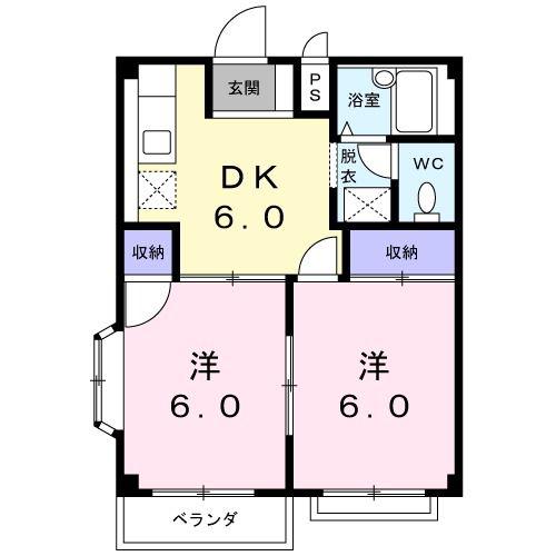 ニューエルディム飯島A(2DK/2階)の間取り写真