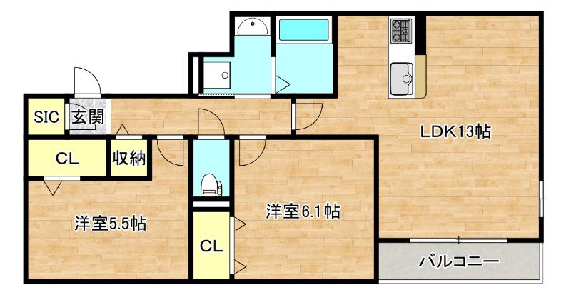 スリーズM(2LDK/2階)の間取り写真